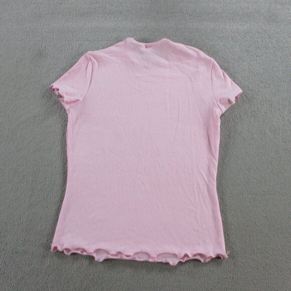 SKIMS Logo Pointelle Shirt Womens XS Cherry Blossom Pink Printed Stretch NWT - Picture 3 of 9